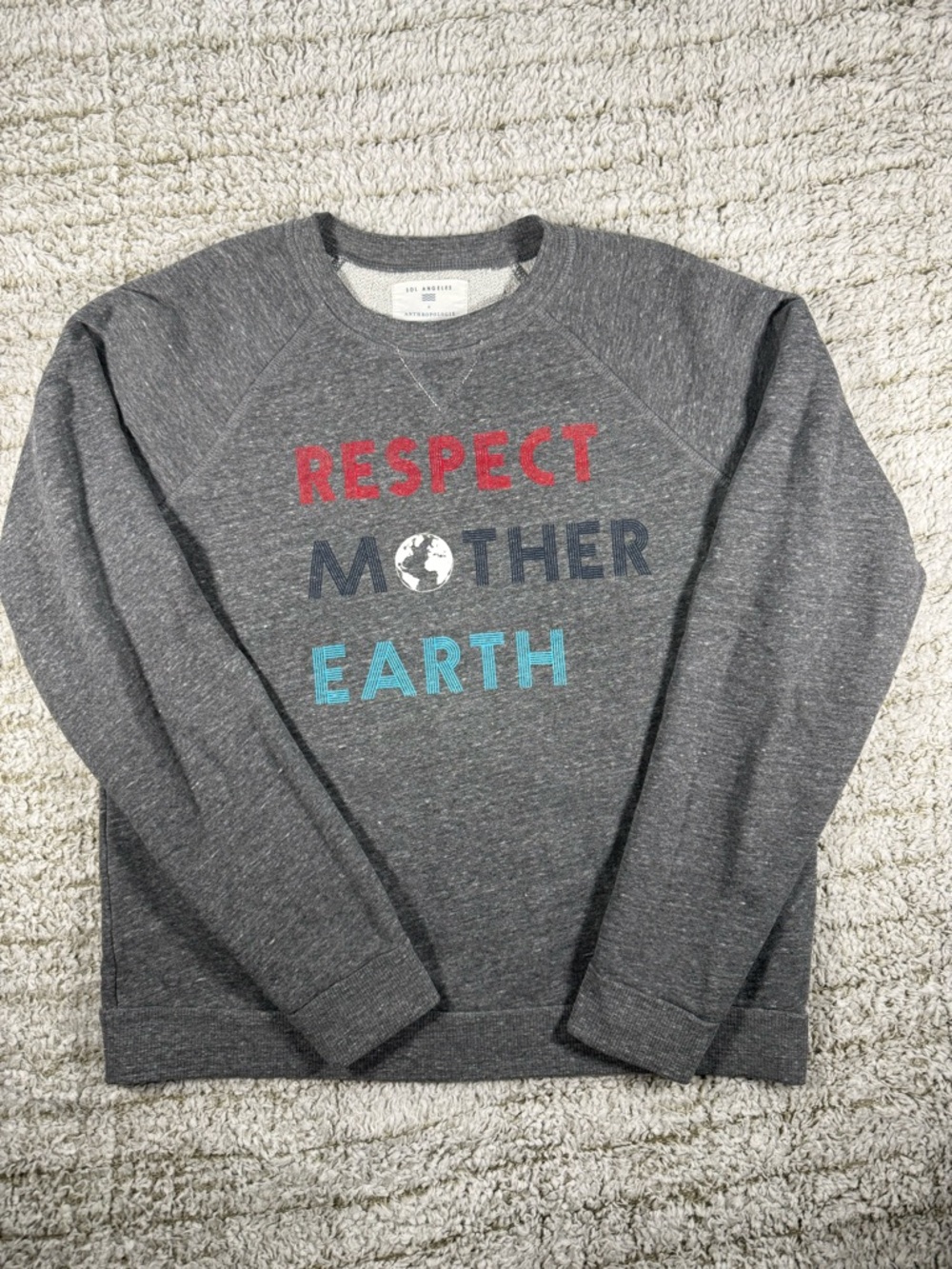 Anthropologie Sol Angeles  Sweatshirt Small Gray Respect Mother Earth Graphic